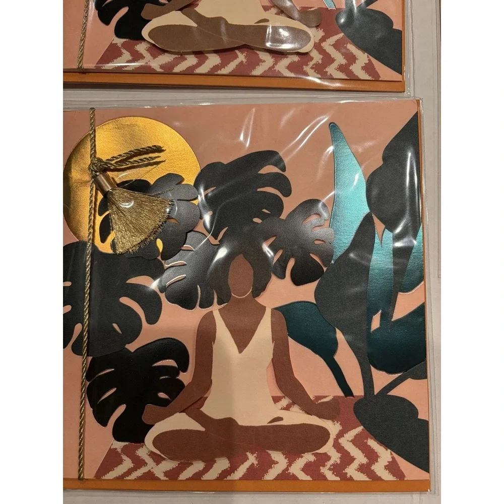 Papyrus Greeting Cards Set of 3 Meditation Woman Yoga Soul Healer 3D Embellished